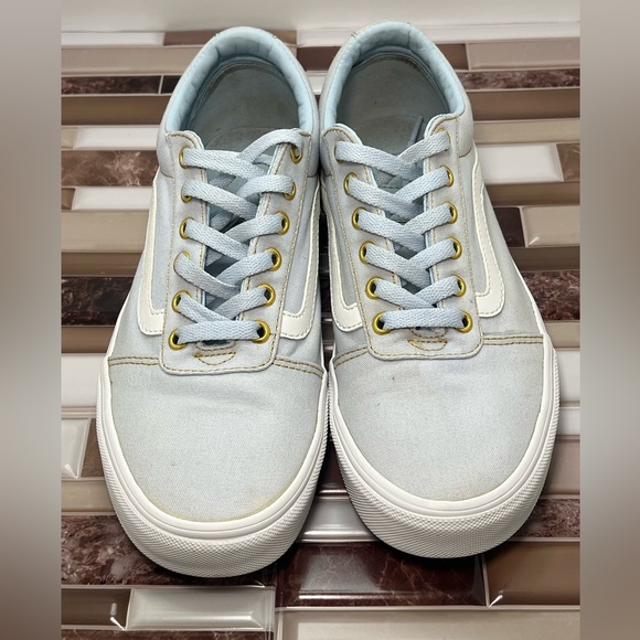 Vans Old Skool Shoe Light Blue with gold eyelet, gold stitching. Women Size 9.5 - Picture 11 of 13